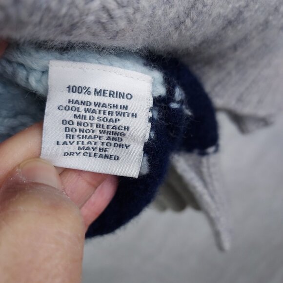 Alashan Sweater Womens XL Merino Wool Pullover Crochet Knit Blue White Mock Neck - Picture 11 of 14